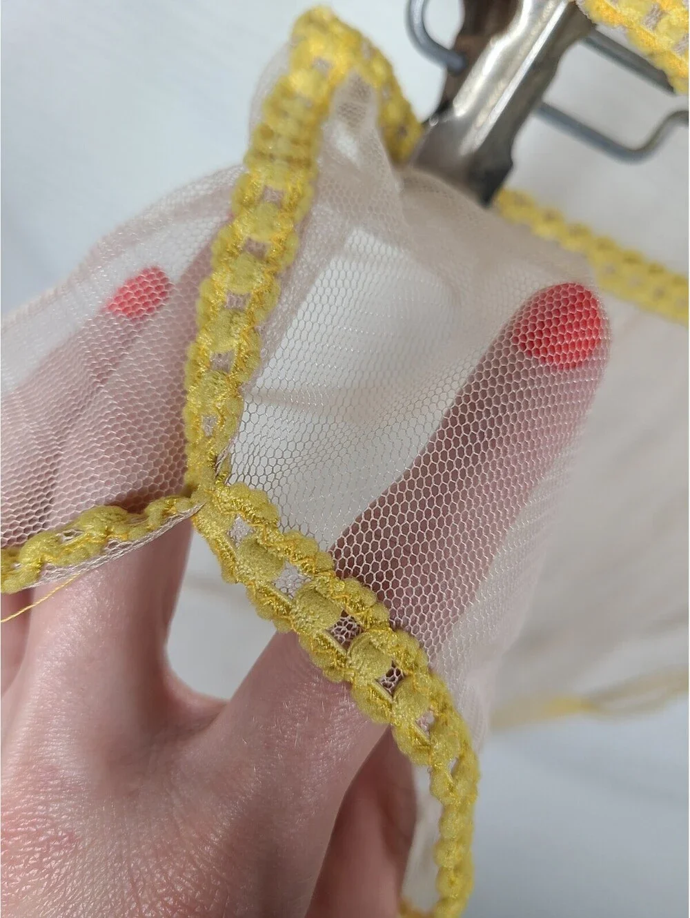 Vtg Sheer Mesh Lingerie Set L Nylon Net Ivory Cream See Thru NOS Chain Straps
